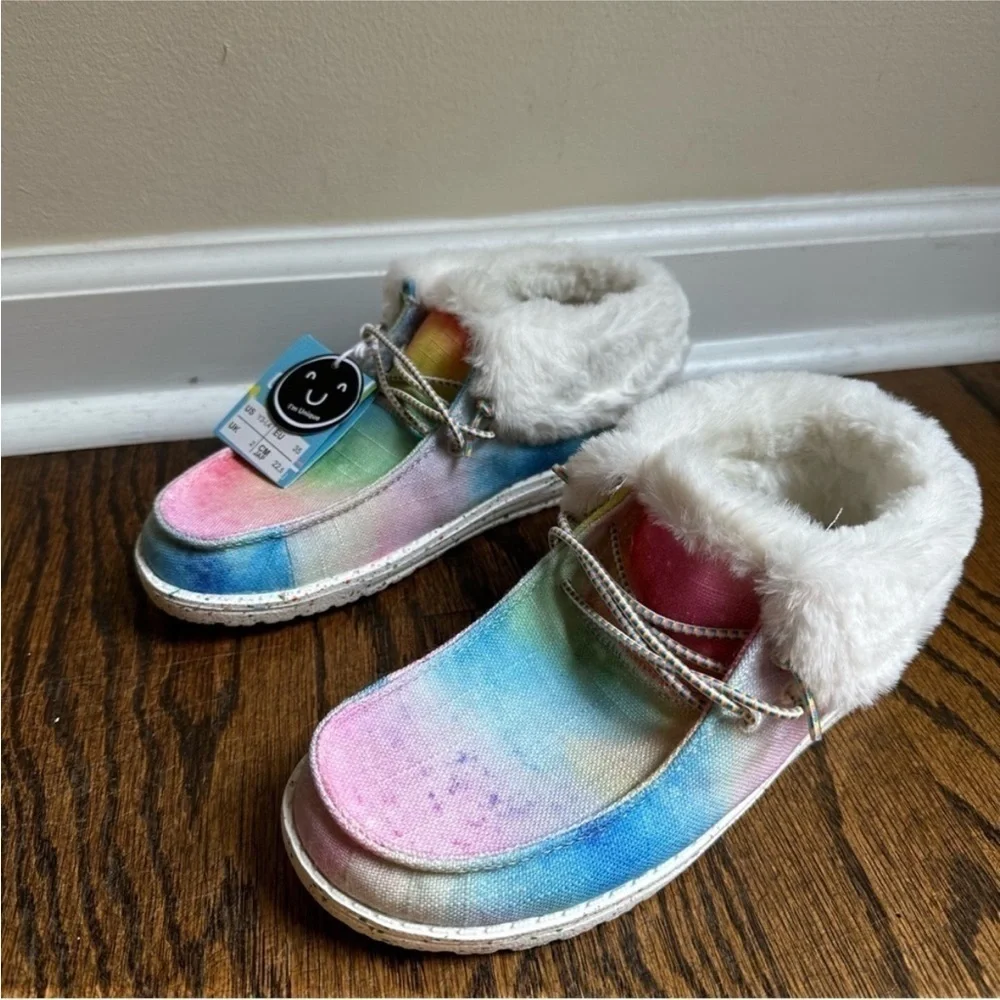 NWT Hey Dude Britt Fleece Lined Slip On Rainbow Dreamer Shoes Little Girls 3/4
